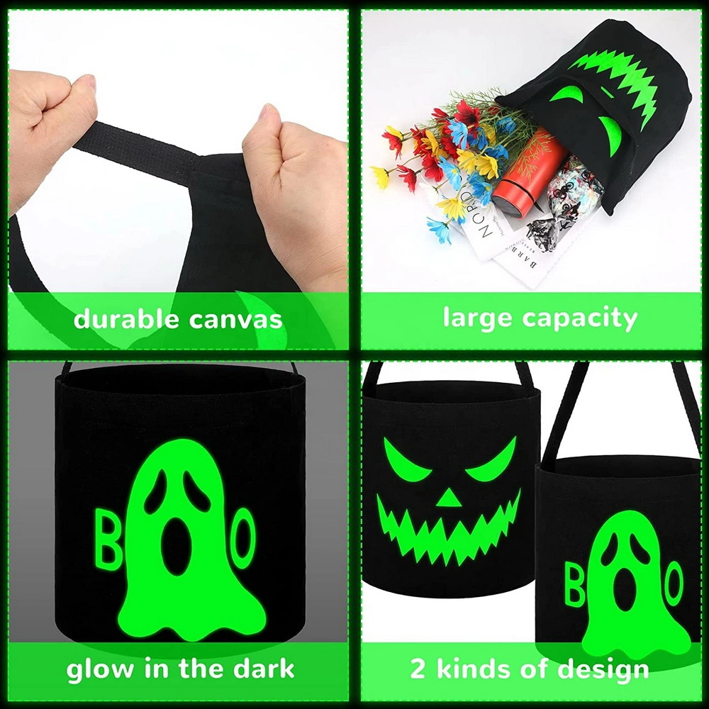 Halloween Collapsible for Kids Fluorescent Party Basket Trick Gifts Luminous Black Candy Tote Bag in The Dark