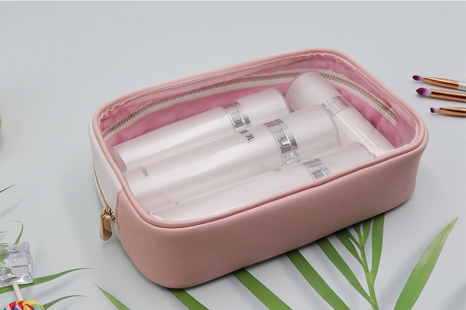 Logo Customize Travel Transparent Pink TPU Zip Cosmetic Bag Pouch Clear Make up Bags