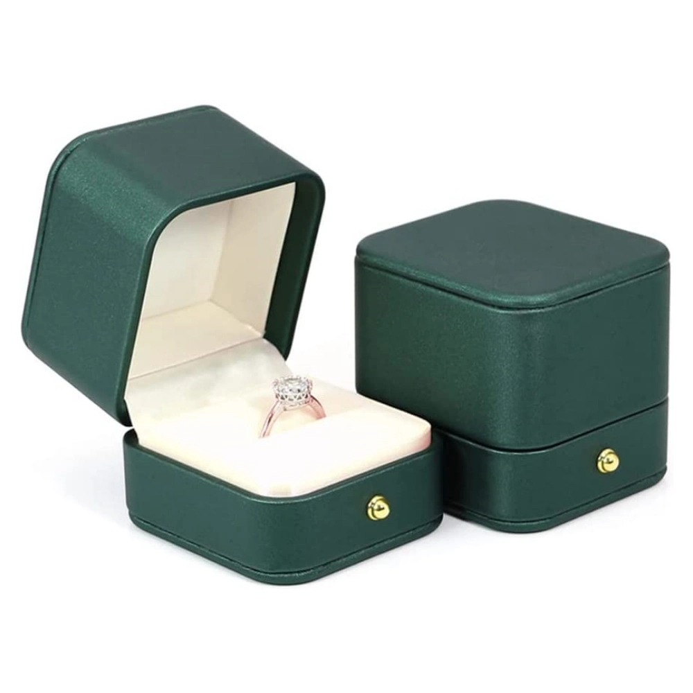 Elegant Sky Blue Rings Boxes Velvet Interior Leather Engagement Ring Box Jewelry Gift Case for Wedding