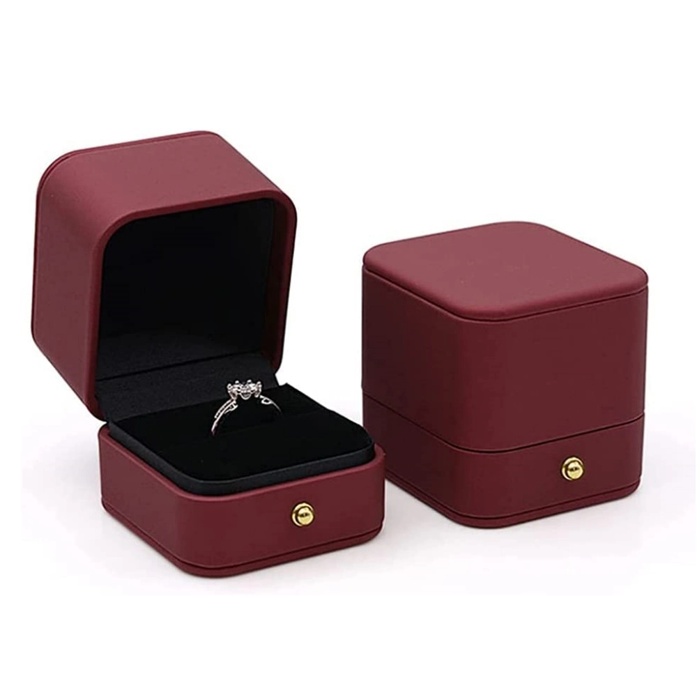 Elegant Sky Blue Rings Boxes Velvet Interior Leather Engagement Ring Box Jewelry Gift Case for Wedding