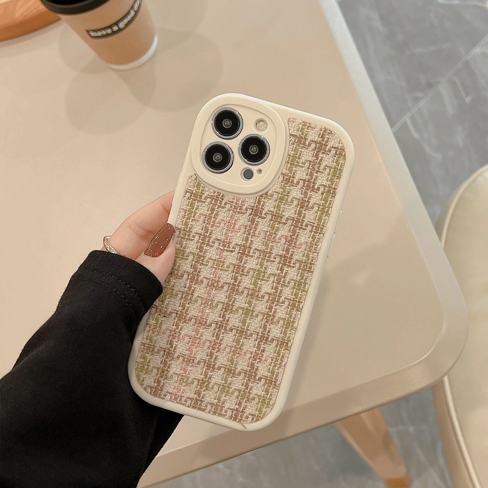 Velvet Xiaoxiangfeng Apple Mobile Phone Case I Phone13 Plaid 12 Suitable for 15 Houndstooth 11 Wool