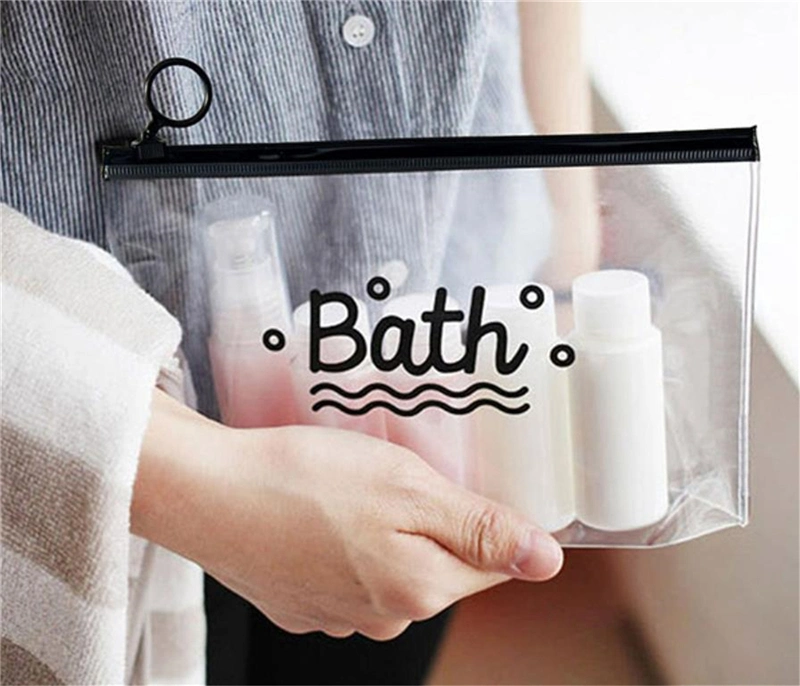 Customized Logo Printed Wholesale Transparent PVC Waterproof Plastic EVA Pouch Purses Makeup Toiletry Bath Washing Ziplock Packaging Gift Storage Cosmetic Bag