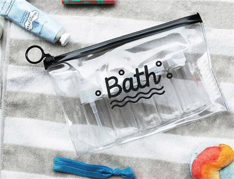 Customized Logo Printed Wholesale Transparent PVC Waterproof Plastic EVA Pouch Purses Makeup Toiletry Bath Washing Ziplock Packaging Gift Storage Cosmetic Bag