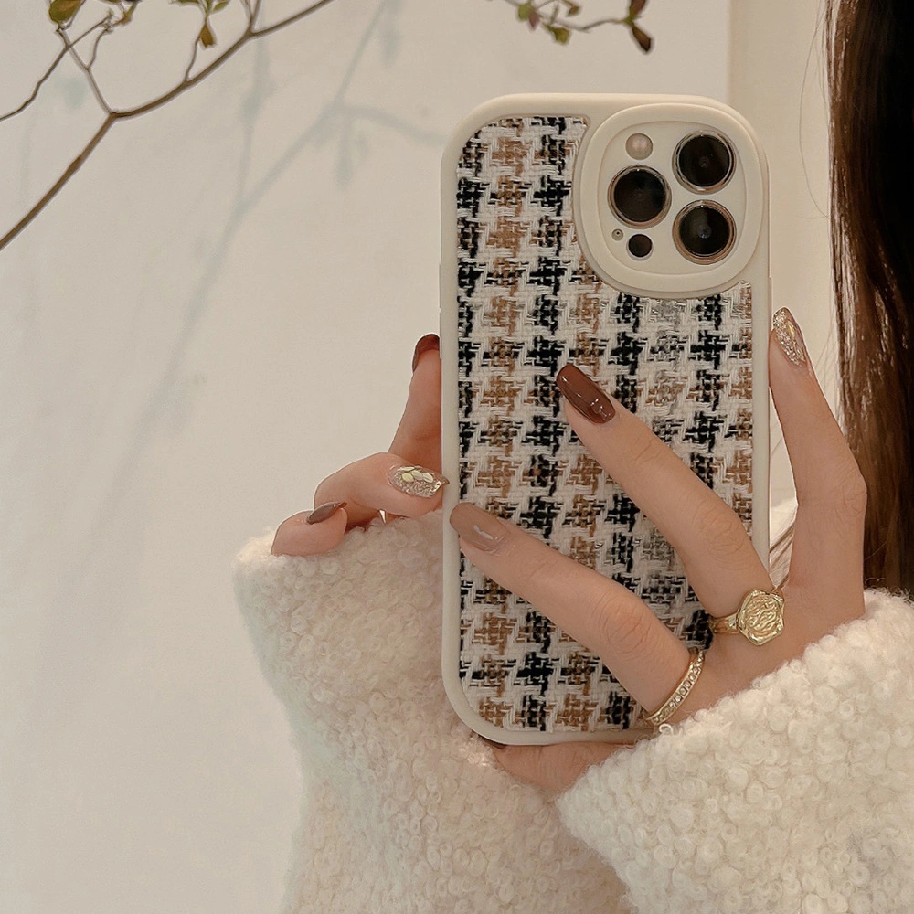 Velvet Xiaoxiangfeng Apple Mobile Phone Case I Phone13 Plaid 12 Suitable for 15 Houndstooth 11 Wool