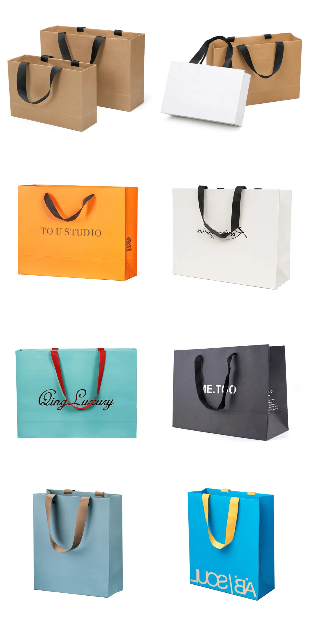 Custom Luxury Cardboard Art Gift Packaging Cosmetic/Clothing Kraft Paper Shopping Bag with Ribbon Handle