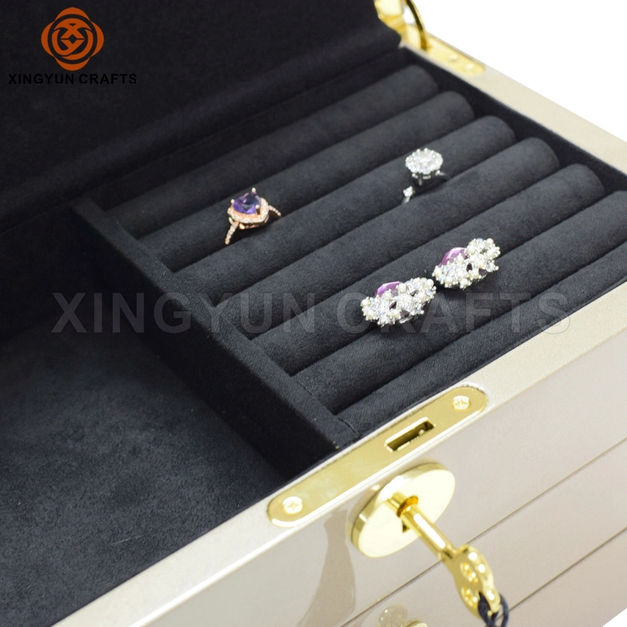 Customized Luxury Champage Piano Glossy Finish Wooden Jewelry Gift Collect Box Wood Case with Drawer and Lock