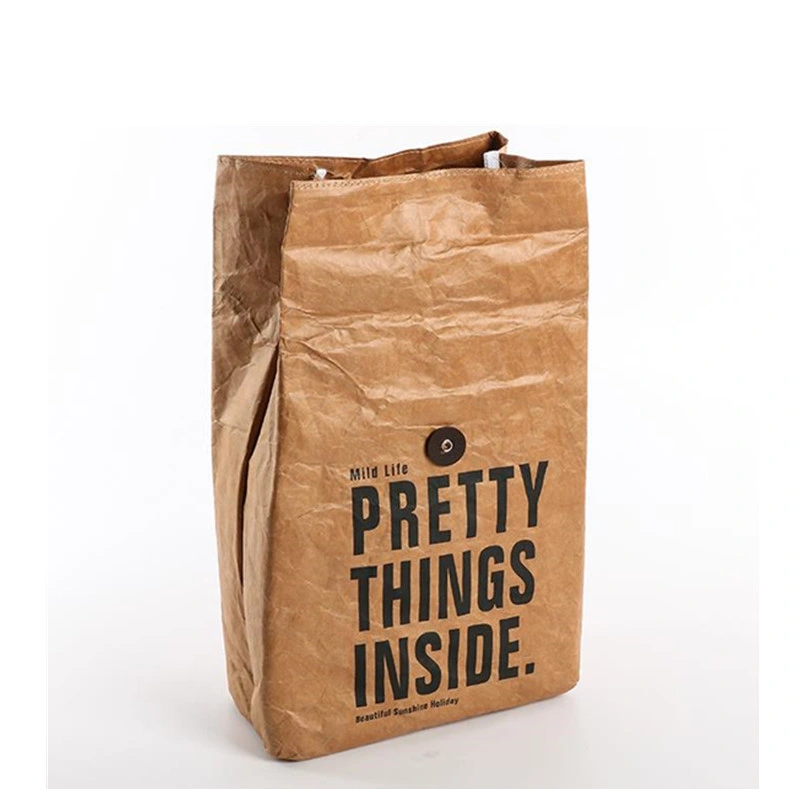 Wholesale Hot Sale Reusable Durable Insulated Thermal DuPont Kraft Brown Paper Leakproof Waterproof Tyvek Cooler Lunch Bag