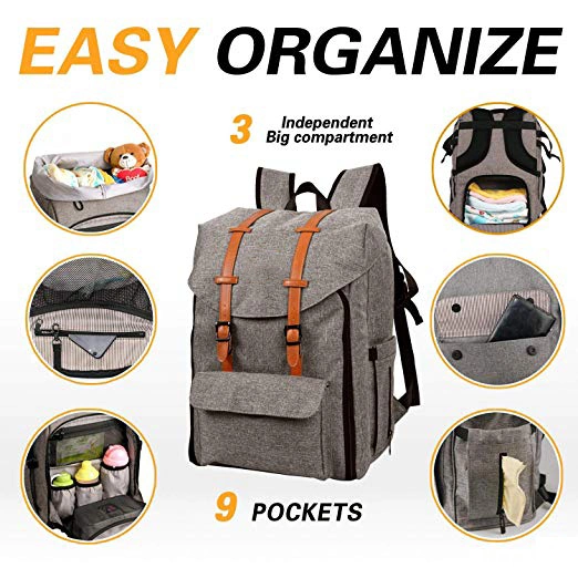 Baby Diaper Bag Backpack Large Capacity Double Compartment with Stroller Straps Changing Mat, Nappy Bag Backpack for Newborn Mother