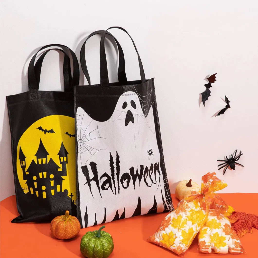 Trick or Treat Non-Woven Tote Gift Bag Skull Pumpkin Web Spider Witch Candy Bags Handle for Halloween Party Favors Reusable Goodie Treat Bag