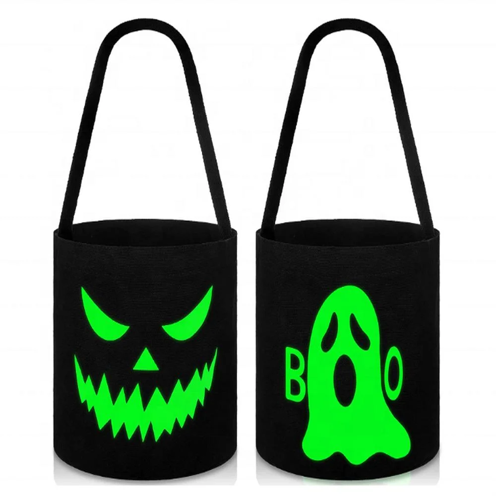 Halloween Collapsible for Kids Fluorescent Party Basket Trick Gifts Luminous Black Candy Tote Bag in The Dark