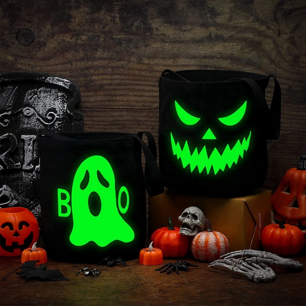 Halloween Collapsible for Kids Fluorescent Party Basket Trick Gifts Luminous Black Candy Tote Bag in The Dark