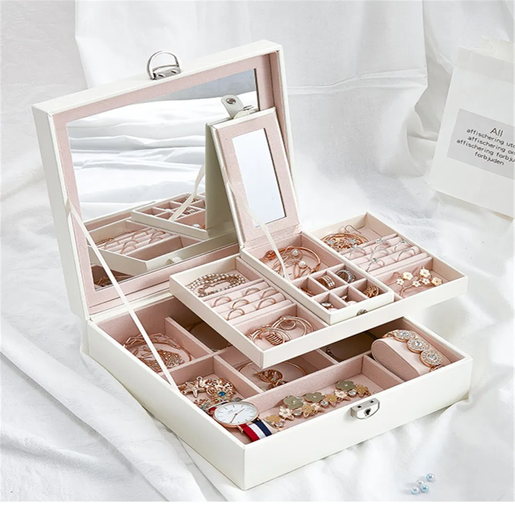 Good Quality Lockable Mirror Multifunctional Slot Leather Jewelry Case