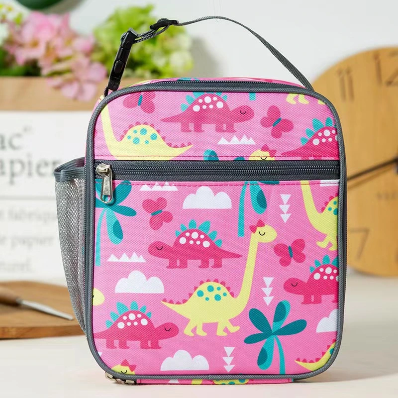 Waterproof Easy to Clean Portable Cartoon Dinosaur Cooler Bag 600d Insulated Lunch Bag for School Kids Outdoor with Side Pocket