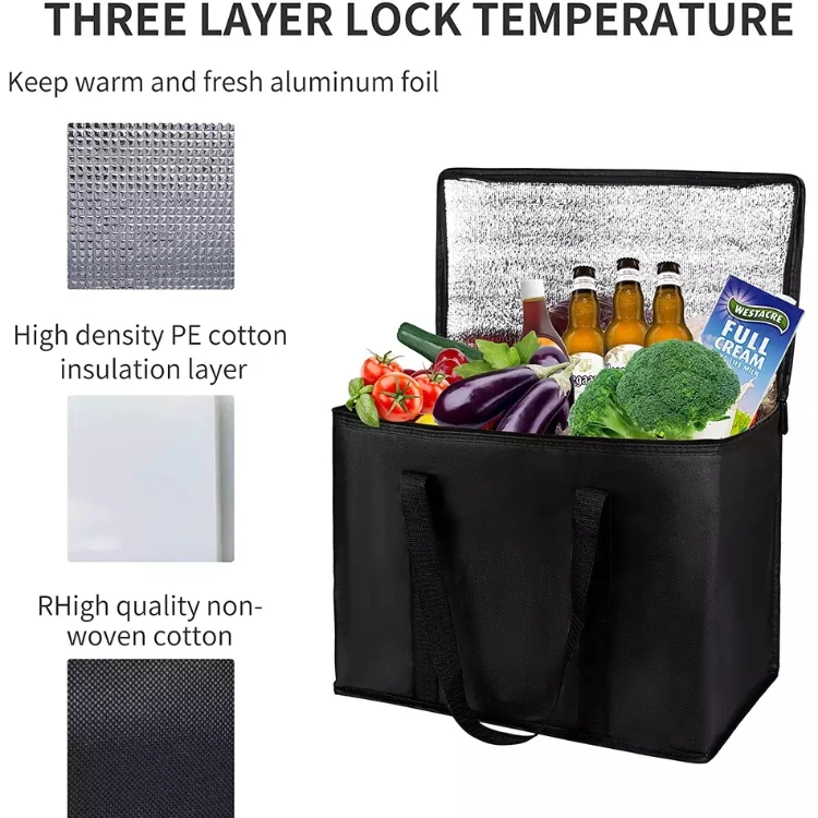 Lunch Cooler Non Woven Tote Bag with Zipper Free Sample Small Bottle Thermal Cooler Bag for Food Waterproof Non-Woven Insulated Cooler Lunch Bag