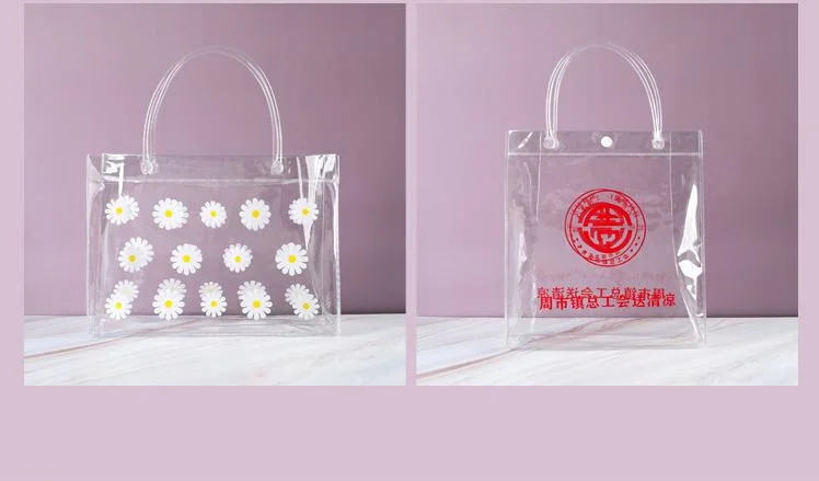 Transparent PVC Logo Printed Handle Gift Shopping Garment Cosmetic Bag