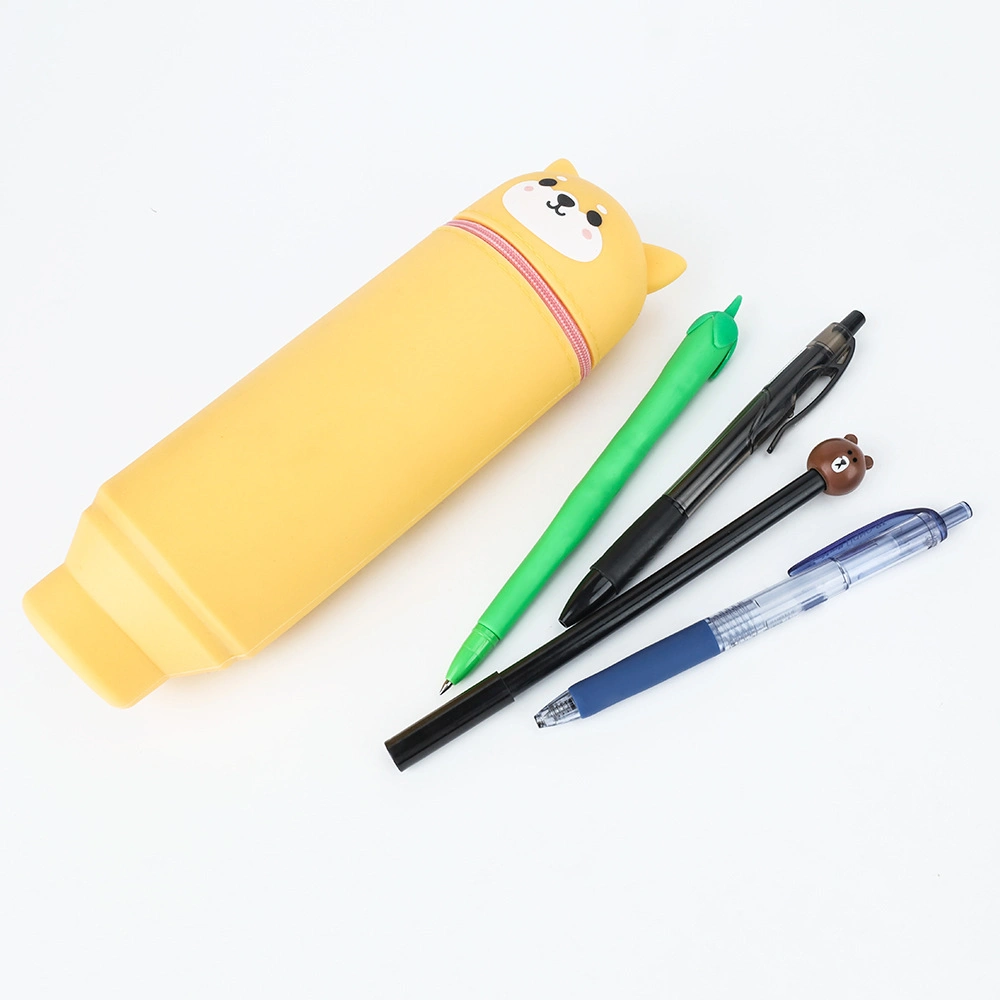 Cute Design Pen Holder Stationery Bag Organizer Standing Silicone Pencil Case