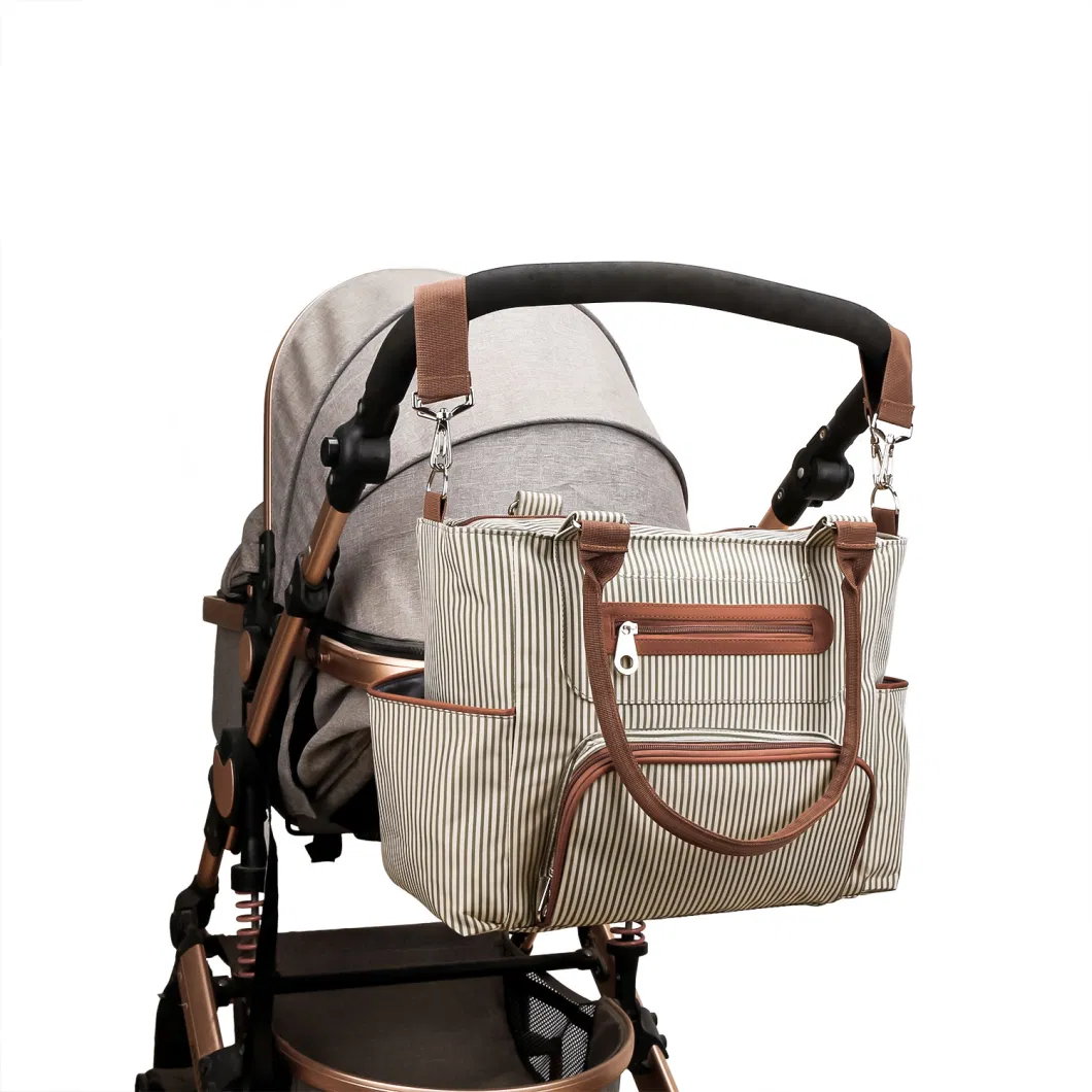 6 in 1 Set Large Capacity Crossbody Tote Mommy Bag with Changing Mat 2 Stroller Strap Baby Diaper Bag