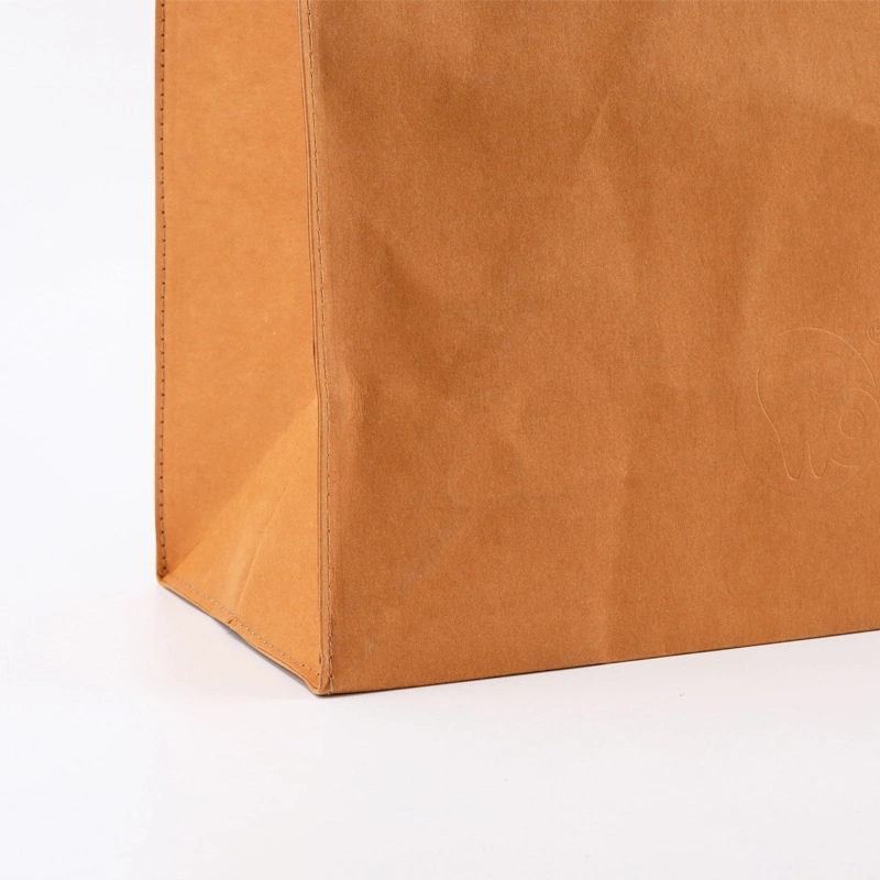 Custom Printed Logo OEM Waterproof Washable Brown DuPont Tyvek Kraft Paper Market Tote Handle Shopping Bag for Cosmetic