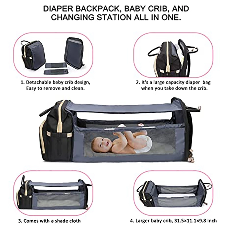 Lightweight Travel Portable Durable Foldable Diaper Bag Backpack with Travel Bassinet Detachable Baby Bed