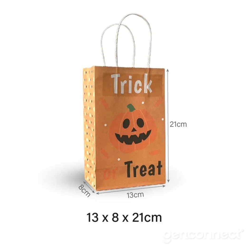 100% Recycled Kraft Paper Party Candy Bags Halloween Candy Bag Decoration Trick or Treat Bags with Handle