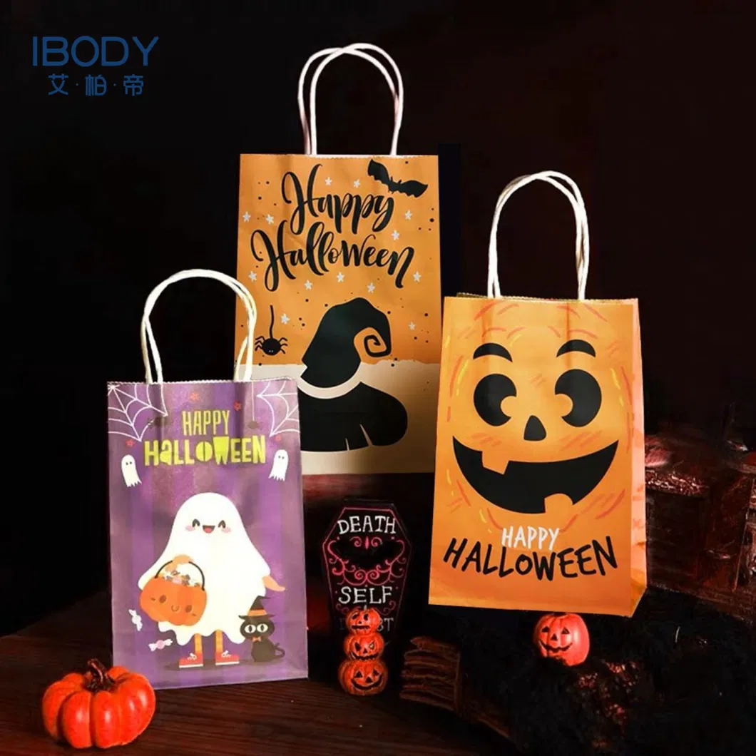 100% Recycled Kraft Paper Party Candy Bags Halloween Candy Bag Decoration Trick or Treat Bags with Handle