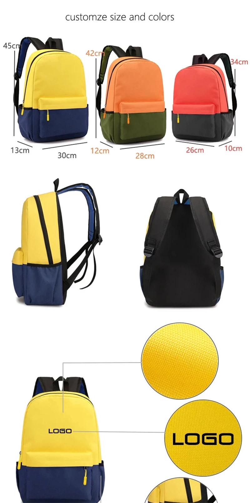 Customize Logo New Fashion Convenient Waterproof Schoolbags Bookbags Knapsack Mochila Backpack Kids Children Students Rucksack Polyester Nylon Oxford School Bag