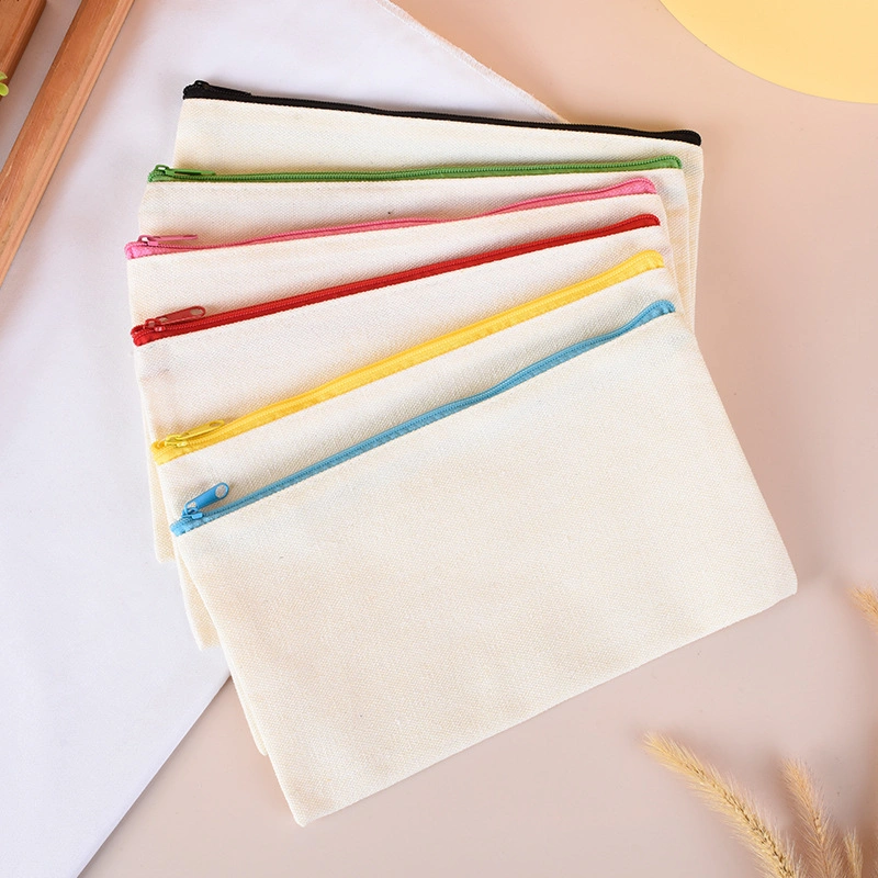 Customize Washable Plain Canvas Cotton Cosmetic Makeup Painting Office School Pencil Pouch Pen Box Packaging Christmas Birthday Festival Gift Storage Zipper Bag