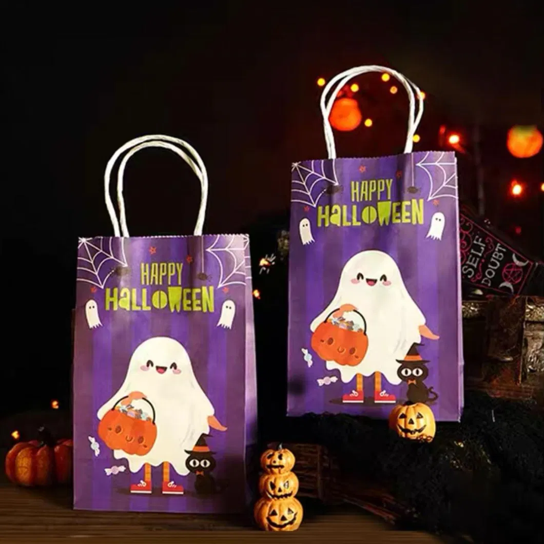 100% Recycled Kraft Paper Party Candy Bags Halloween Candy Bag Decoration Trick or Treat Bags with Handle