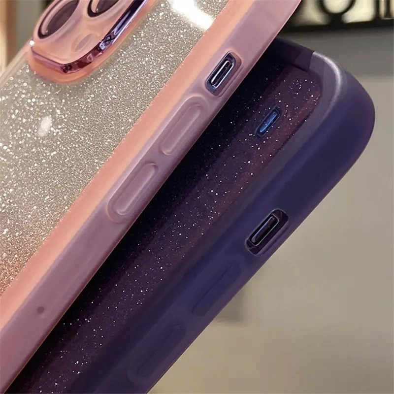 Bling Glitter Gradient Color Phone Case for iPhone 7-14 PRO Max Luxury Lens Candy Color Shockproof Soft TPU Cover