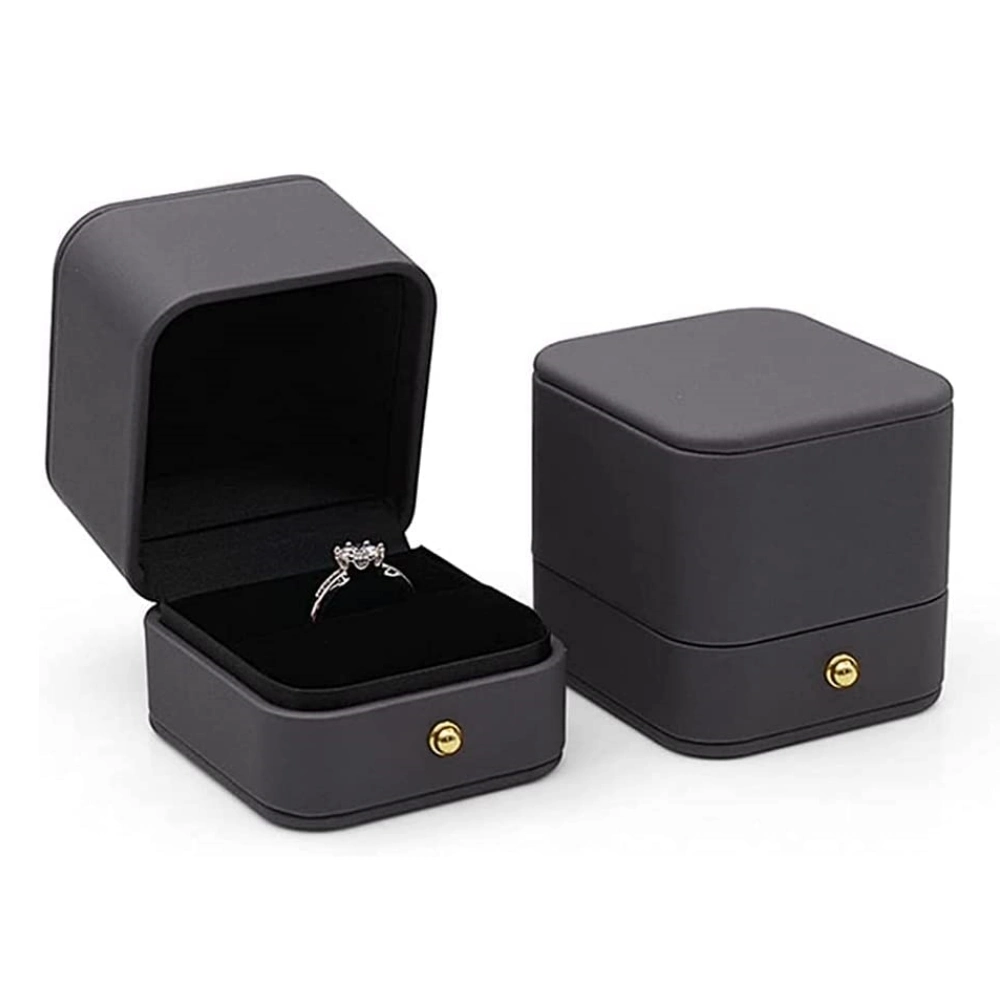 Elegant Sky Blue Rings Boxes Velvet Interior Leather Engagement Ring Box Jewelry Gift Case for Wedding