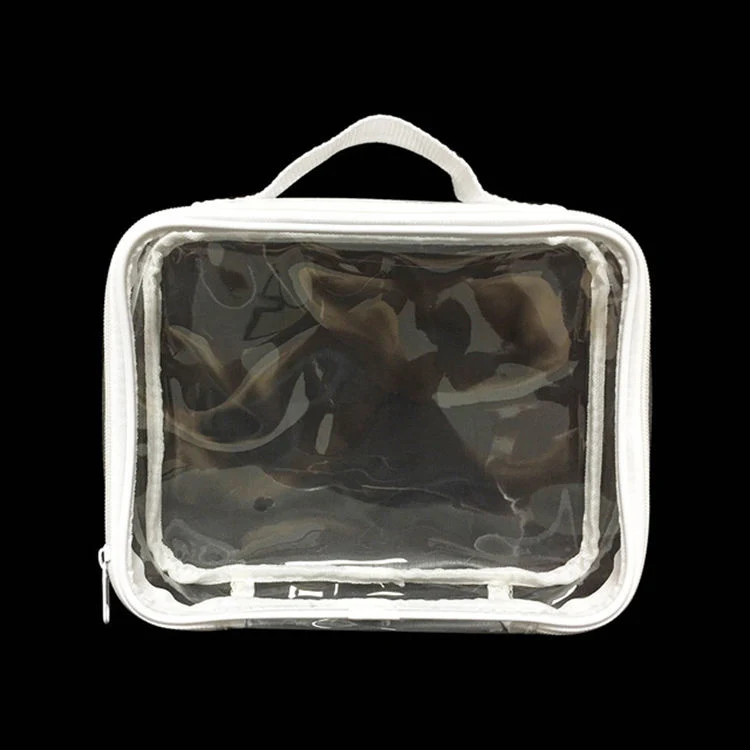 White Women Zipper Transparent Toiletry Pouch Cosmetic Bag Clear PVC Makeup Case