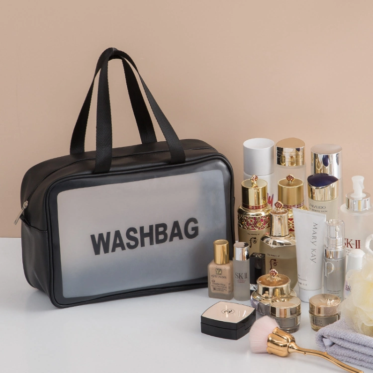 Custom Logo Travel Transparent Zipper Cosmetic Bags &amp; Makeup Bag with Handle