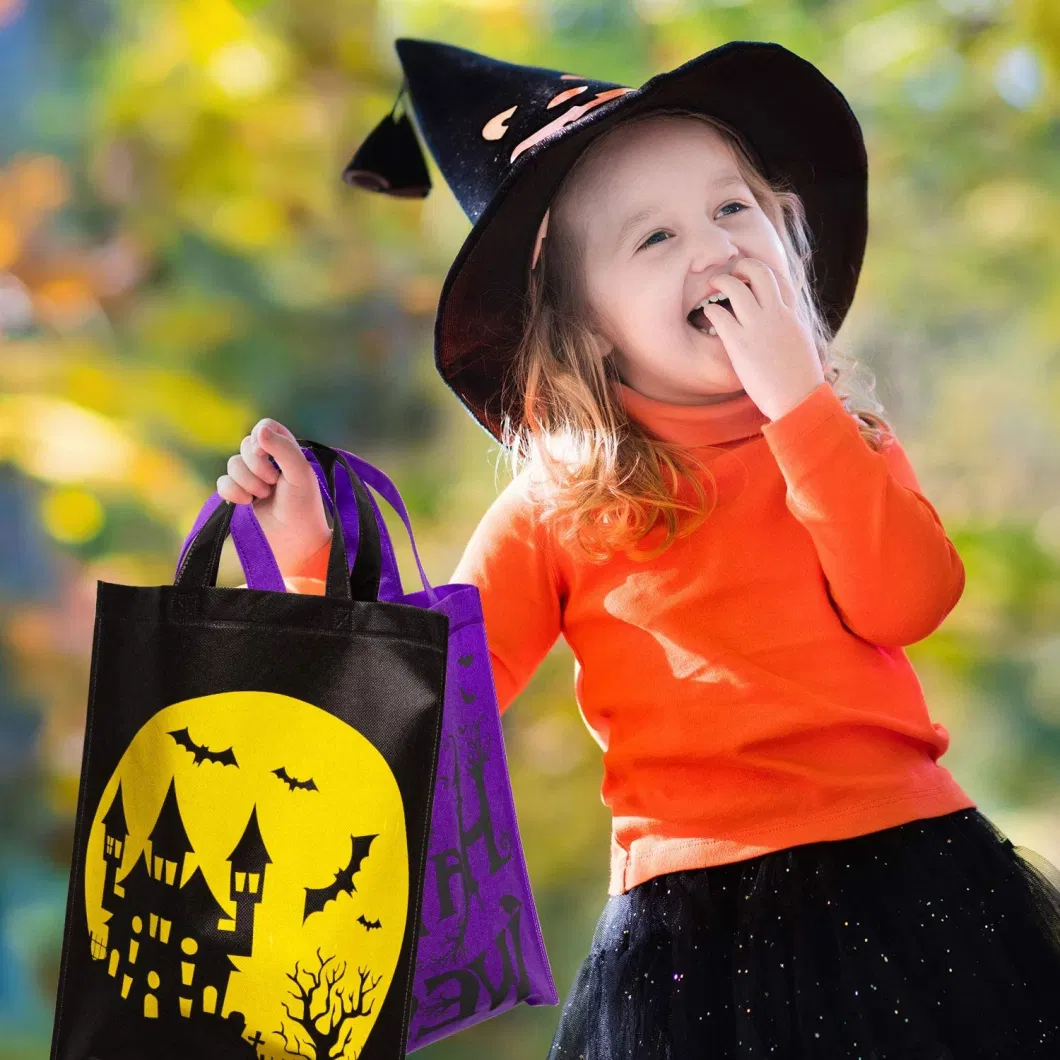 Trick or Treat Non-Woven Tote Gift Bag Skull Pumpkin Web Spider Witch Candy Bags Handle for Halloween Party Favors Reusable Goodie Treat Bag