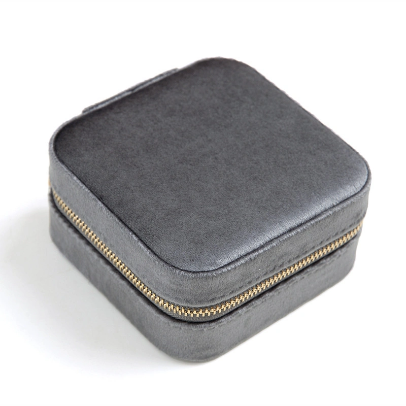 Custom Portable Velvet Travel Jewelry Box Ring Earring Jewelry Box Mirror Square Jewellery Storage Case