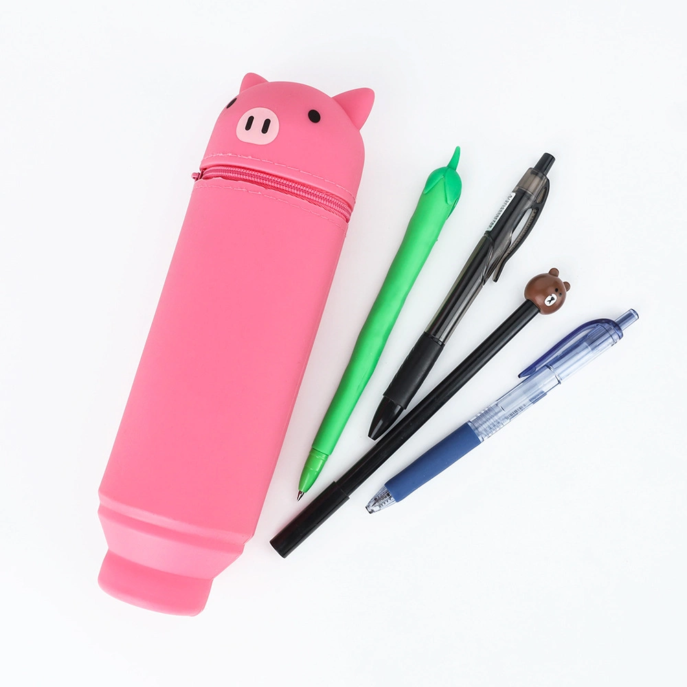 Cute Design Pen Holder Stationery Bag Organizer Standing Silicone Pencil Case