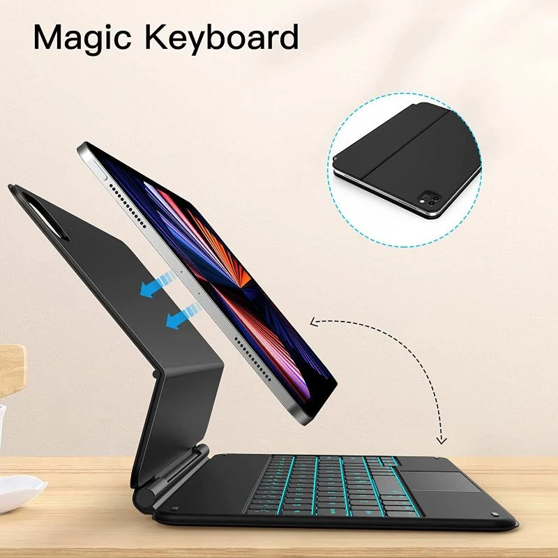 Wholesale Non-Detachable Pivot Magnetic Wireless Bluetooth Keyboard Leather Case for Apple iPad Mini 8.3~PRO 12.9 Inches
