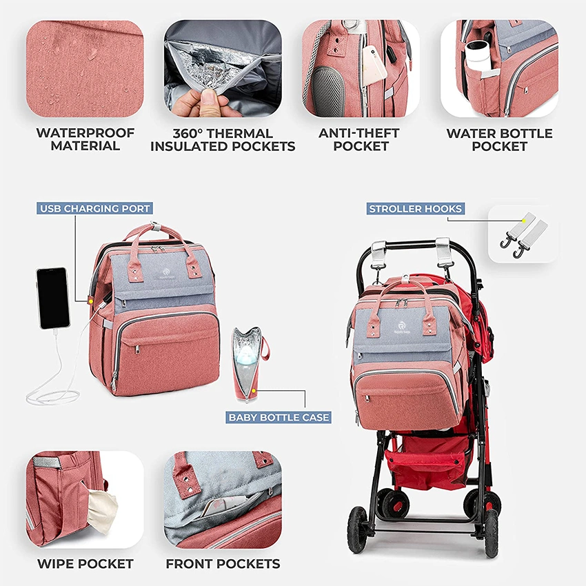 6-in-1 with Changing Station - Large Capacity Durable Waterproof and Bassinet with Mosquito Net Insulated Pockets Diaper Bag Backpack