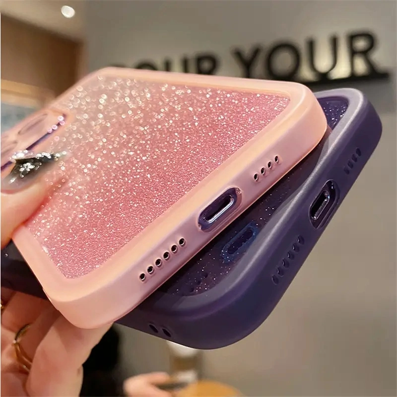 Bling Glitter Gradient Color Phone Case for iPhone 7-14 PRO Max Luxury Lens Candy Color Shockproof Soft TPU Cover