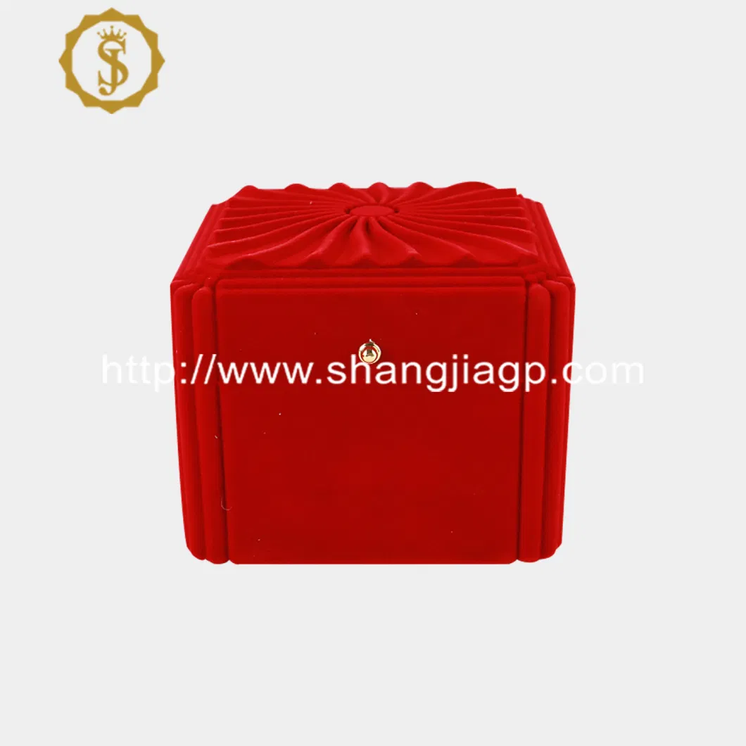 Luxury Red Flocking Jewelry Gift Box Sun Flower Velvet Jewelry Packaging Custom Color Ring Earring Case