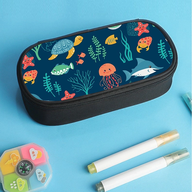 Personalized Single-Layer Zippered Pencil Case Cartoon Large Capacity Stationery Box for Student