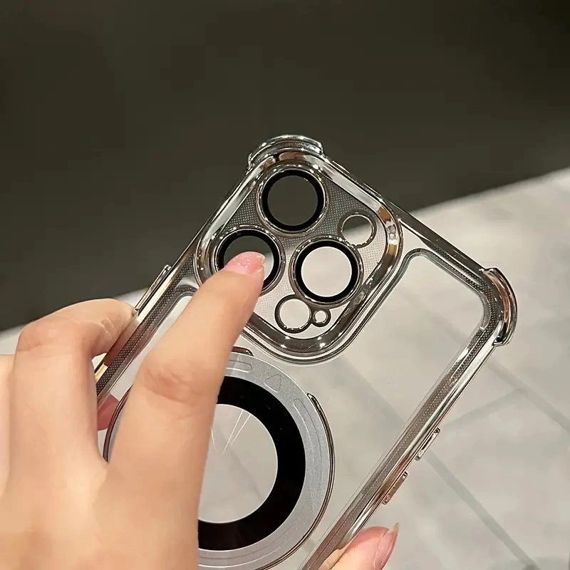 Luxury Electroplated Bracket Magnetic Suction Phone Case for iPhone 15 14plus 13 12 11 15PRO Max Anti-Drop Shell with HD Lens Film