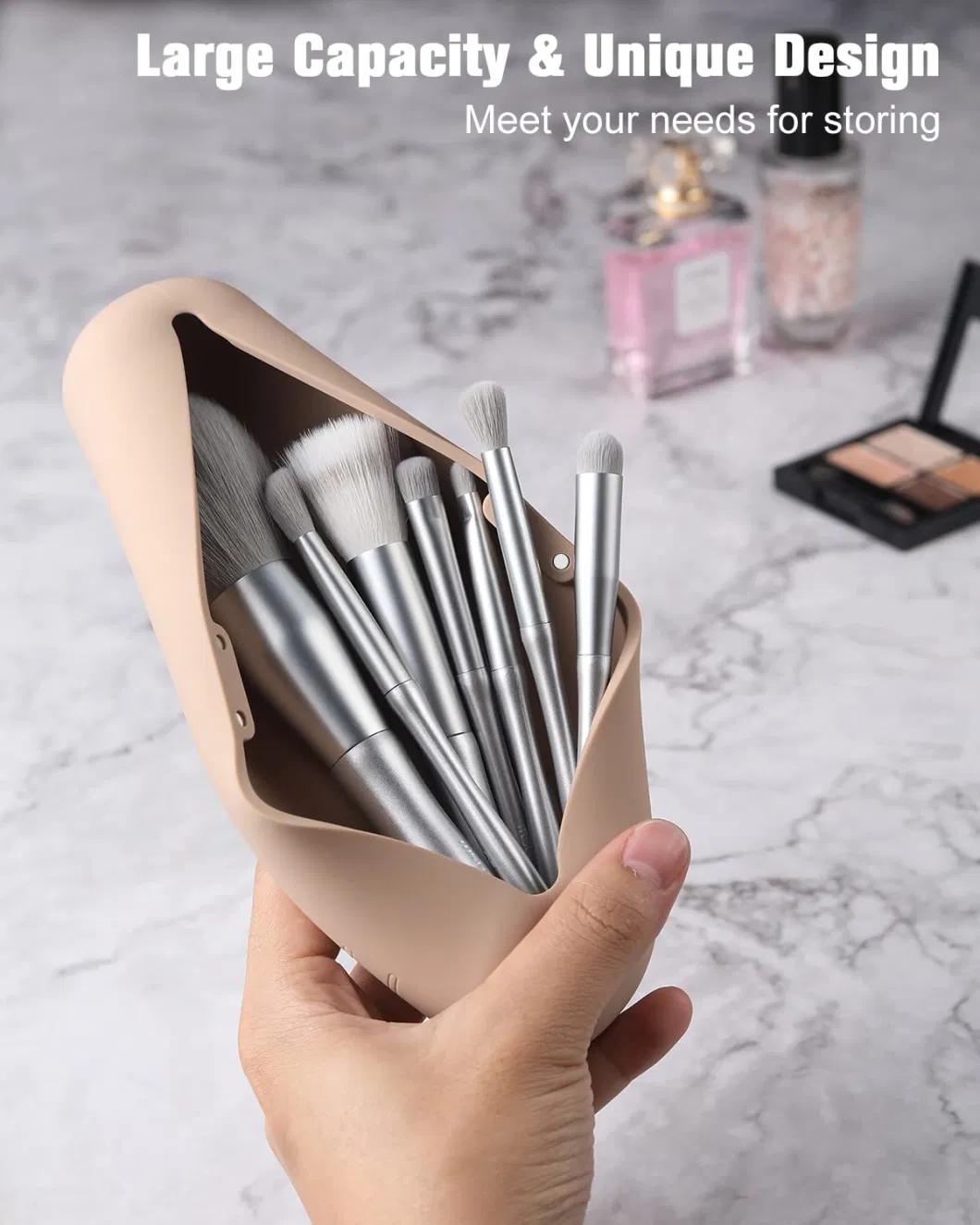 Travel Makeup Brush Holder Magnetic Silicone Pouch Portable Cosmetic Brushes Bags Open Case Soft Sleek Makeup Tools Organizer