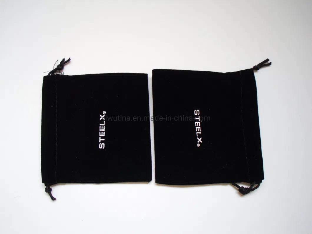 Luxurious Black Velvet Jewelry and Cosmetic Packaging Bag with Hot Foil Silver Logo