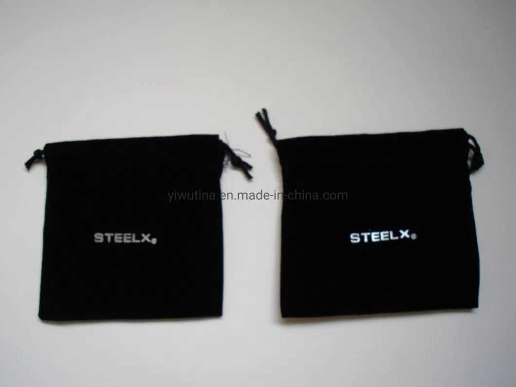 Luxurious Black Velvet Jewelry and Cosmetic Packaging Bag with Hot Foil Silver Logo