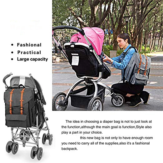 Baby Diaper Bag Backpack Large Capacity Double Compartment with Stroller Straps Changing Mat, Nappy Bag Backpack for Newborn Mother
