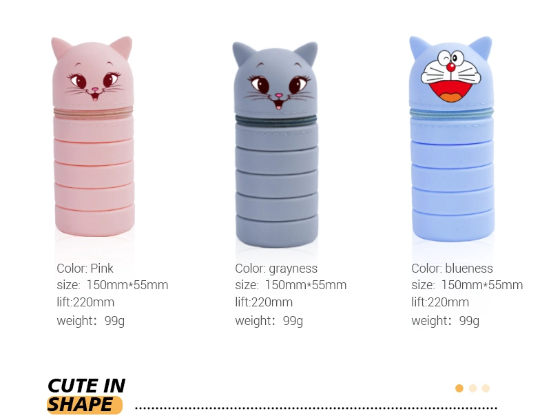 Cute Silicone Telescopic Pencil Case with Zipper Collapsible Pen Case Retractable Stand up Pen Holder