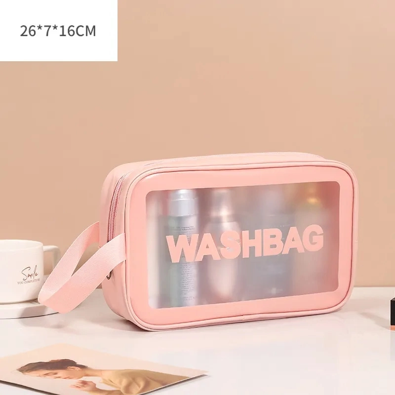 Custom Logo PU PVC Waterproof Trip Black Toiletry Pouch Kits Women Luxury Beauty Makeup Bag Pink Girl Travel Clear Cosmetic Bag