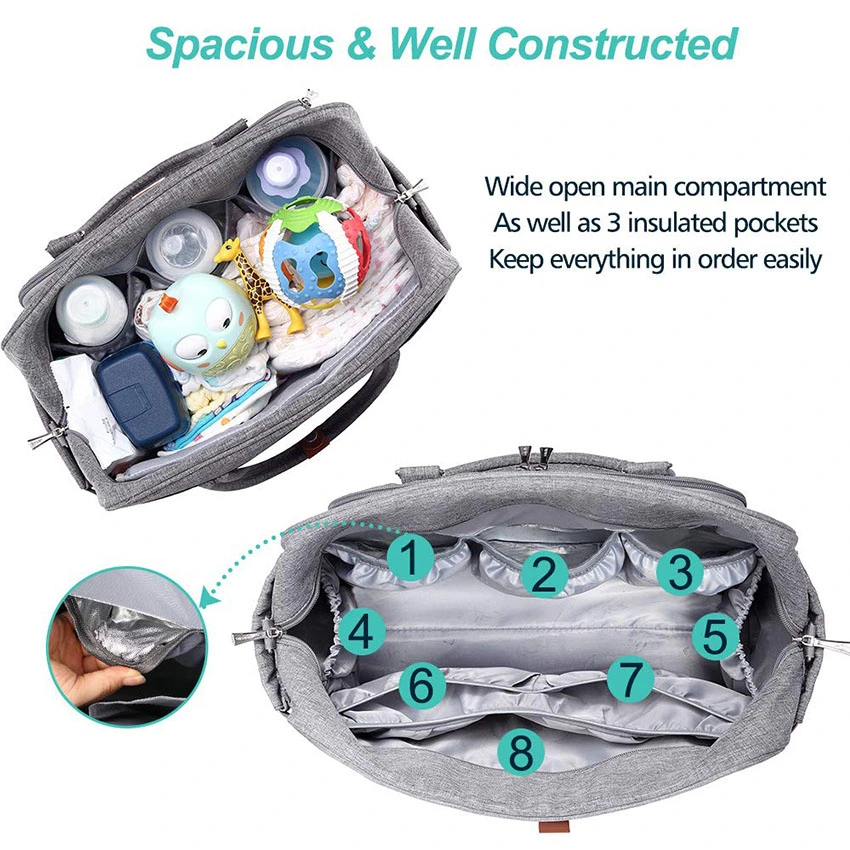 Large Convertible Baby Tote with Changing Pad &amp; Insulated Pockets for Mom &amp; Dad Diaper Bag