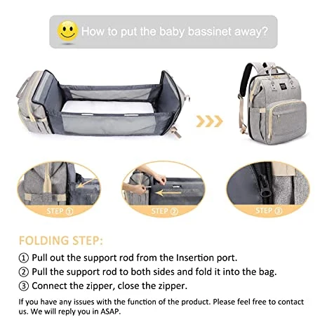 Lightweight Travel Portable Durable Foldable Diaper Bag Backpack with Travel Bassinet Detachable Baby Bed