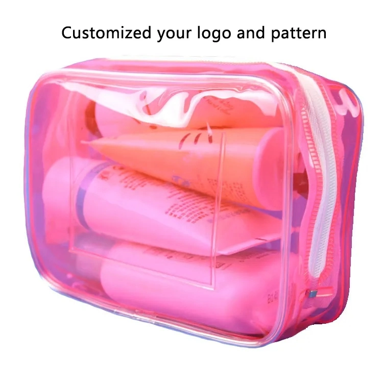 Heart Floral Zipper Transparent Makeup Pouch Bag Wholesale Bulk Custom Logo Travel Clear PVC Cases Cosmetic Bags